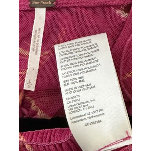 Free People Time For Shine Mesh Cropped Smocked Pink Purple Floral Blouse Top L - Picture 10 of 11